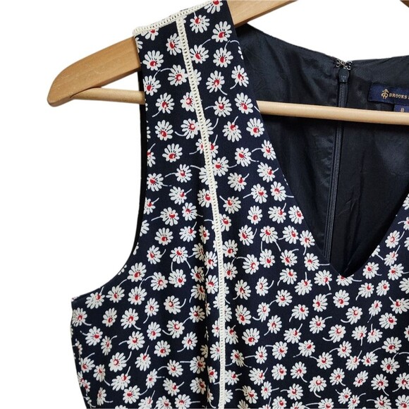 Brooks Brothers Dress Sz 8 Black Floral V Neck Sleeveless Flare Crochet Zipper - Picture 10 of 14
